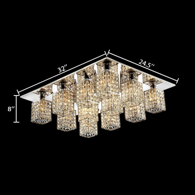 Rectangular Semi Flush Light for Living Room Multi Lights Contemporary Style Clear Crystal Ceiling Lighting