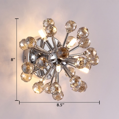 Sputnik LED Ceiling Light with Clear/Amber Crystal Ball Mid Century Modern Flush Mount in Polished Chrome
