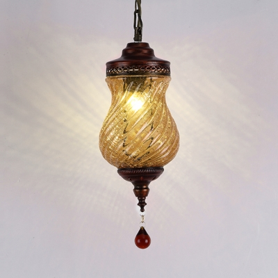 Vase Shape Bedroom Pendant Lighting Swirl Glass 1 Light Vintage Hanging Lamp with Crystal