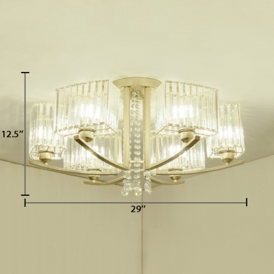 3/6/8/10 Lights Rectangle Semi-flush Mount Contemporary Metal Ceiling Lamp with Clear Crystal in Gold