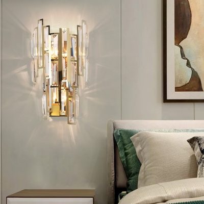 3-Light Sconce Lighting Modern Style Clear Crystal Wall Light Fixture in Gold, L:10in W:5.5in H:19in