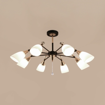 Bowl Living Room Hanging Pendant Modern Chandelier with Clear Crystal and White Glass Shade