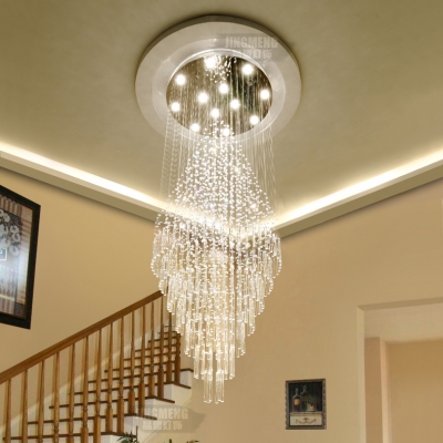 Clear Crystal Round Canopy Ceiling Light 4/6/7 Lights Modern Hanging Chandelier in Polished Chrome