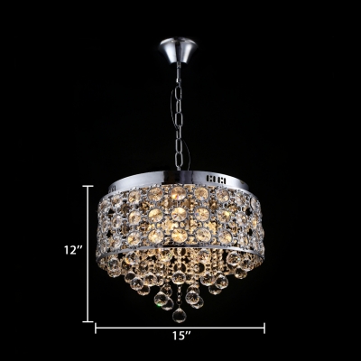 Clear Crystal Round Canopy Chandelier 4 Lights Contemporary Pendant Lights with Adjustable Cord in Chrome