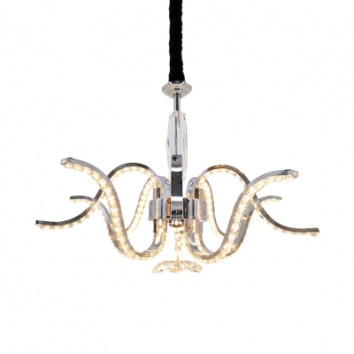 Contemporary Hanging Light Metal Pendant Lighting Fixture with Clear Crystal Bead in Silver for Bedroom