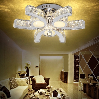 Contemporary U Shape Semi Flush Light with Clear Crystal Metal LED Ceiling Lamp in Chrome