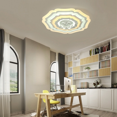 Contemporary White LED Flush Ceiling Light with Flower and Clear Crystal Acrylic Flush Light