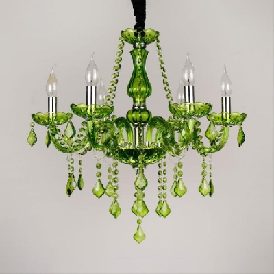 Kid Bedroom Candle Chandelier Crystal Traditional Pink/Yellow/Green Hanging Chandelier with 12