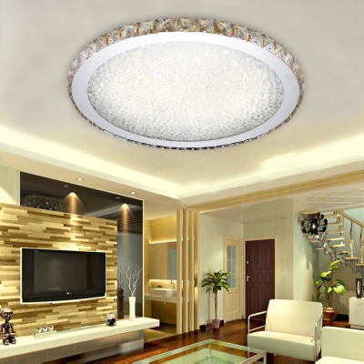 LED Circle Flush Mount Lighting Contemporary Amber Crystal Ceiling Light Fixture, White/Warm