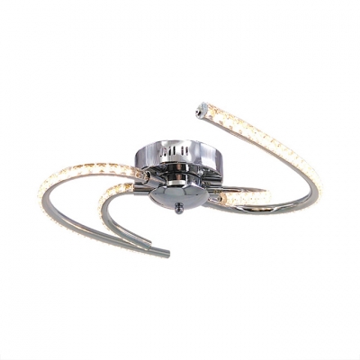 Metal Twist LED Ceiling Fixture Modern Semi Flush Light with Clear Crystal Bead in Chrome
