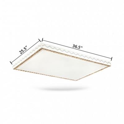 Modern Rectangle LED Flush Mount Light Acrylic White Ceiling Lamp with Clear Crystal Decoration for Bedroom