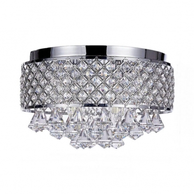Modern Style Drum Ceiling Lighting 3/4 Lights Clear Crystal Flush Mount Light Fixture in Chrome
