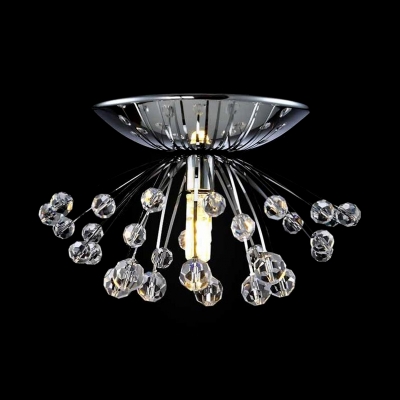 Modern Style Semi Flush Mount Light Single Light Chrome Ceiling Lighting for Kitchen with Clear Crystal Balls Decoration