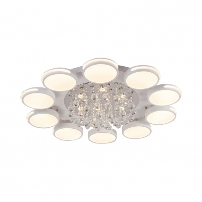 Modern White Ceiling Lamp with Round and Clear Crystal Acrylic LED Flush Light for Living Room