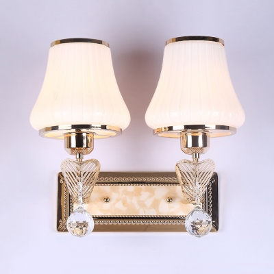 Opal Glass Tapered Wall Light Fixture with Clear Crystal 1/2-Light Vintage Style Sconce Lighting