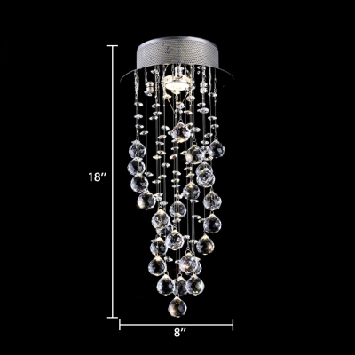 Round Canopy Bedroom Chandelier Clear Crystal 1 Light Contemporary Flush Mount in Chrome