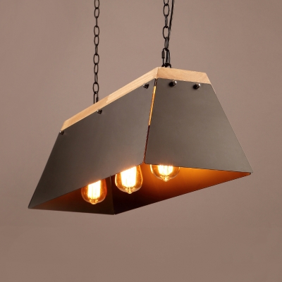 Rustic Rectangle Island Lamps 3 Lights Metal Length Adjustable Pendant Lights with 47