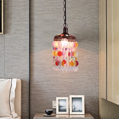 Single Light Ceiling Pendant Light with Colorful Crystal Slice Vintage Suspended Light in Copper