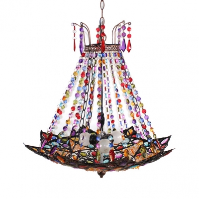 1/3 Lights Bowl Chandelier with Colorful Crystal Decoration Vintage Hanging Lights