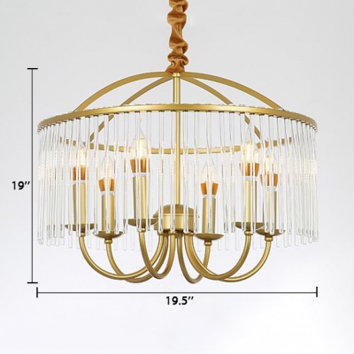 4/6/8 Lights Candle Pendant Light with Crystal Rod Mid Century Modern Hanging Light Fixture in Gold