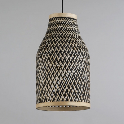 Rattan Bottle Pendant Light for Dinging Room Rustic Single Light Hanging Lamp in Beige/Black