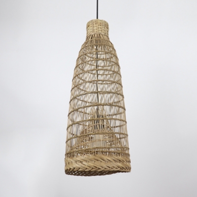 Bamboo Woven Farmhouse Pendant Light Rustic One Bulb Suspended Light with Adjustable Chain