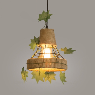 Antique Hanging Light with Diamond/Basket/Bell/Globe Single Light Metal and Rope Pendant Lighting