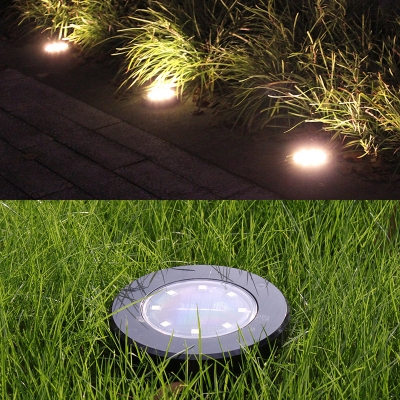 8LED Solar Powered Disk Lights 4 Pcs 5W Waterproof Ground Light in Black with Dusk to Dawn Sensor for Patio Yard
