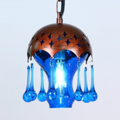 Antique Domed Shape Pendant Lamp Metal 1 Light Hanging Lamp with Crystal for Living Room
