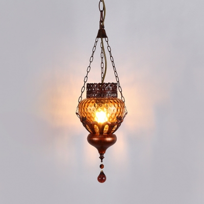 Antique Pendant Lighting Single Light Metal Hanging Lamp with Crystal in Bronze for Foyer