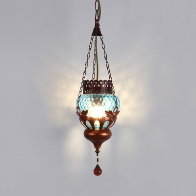 Antique Pendant Lighting Single Light Metal Hanging Lamp with Crystal in Bronze for Foyer