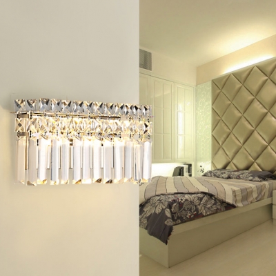 Bedroom Rectangular Wall Light Fixture Clear Crystal Vintage Style Sconce Lighting, White/Warm
