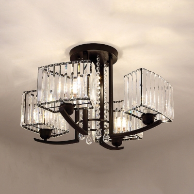 Black Rectangular Semi-flush Mount 5/7/12/16 Lights Modern Metal Light Fixtures for Living Room