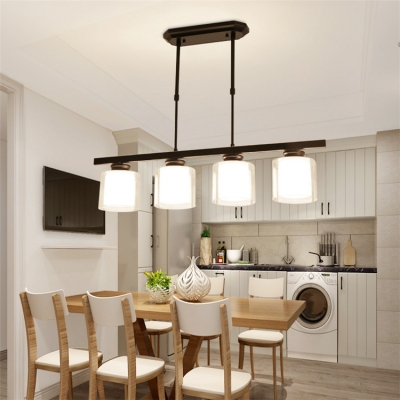 Black/Silver Cylinder Island Lamps 3/4 Lights Modern Metal and Glass Island Pendants for Kitchen