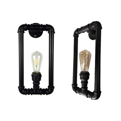 Black Square Pipe Wall Lamp Single Light Vintage Metal Sconce Light for Dining Room