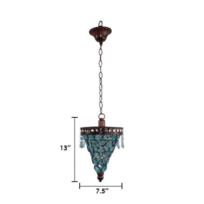 Blue/Amber Crystal Hanging Lighting 1 Light Vintage Ceiling Pendant Light for Hallway