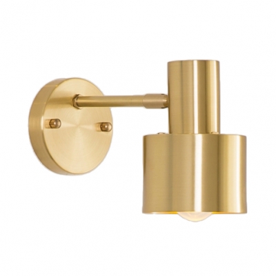 Brass Cylinder Wall Mount Light 1-Bulb Modernism Metal Wall Light in Brass for Bedroom