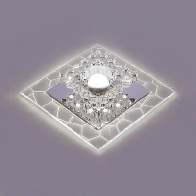 Clear Crystal Square Flush Mount Lighting Contemporary Ceiling Fixture in Chrome