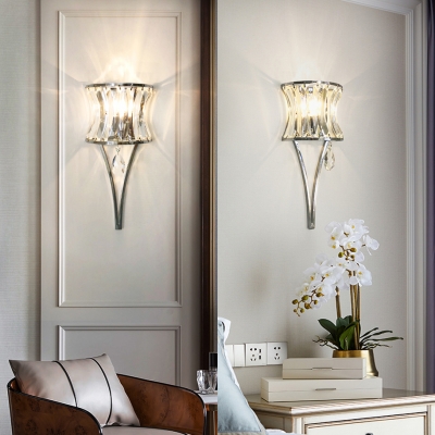 Curved Wall Sconce with Clear Crystal Bedroom Single Light Modern Wall Light Fixture in Chrome