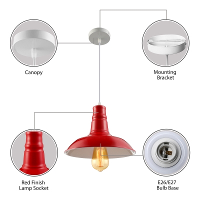 Cute Red Barn Style 1 Light Industrial LED Pendant Lighting