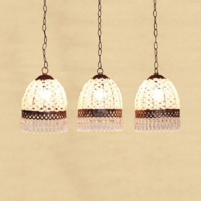 Domed Shape Pendant Light Fixture Dinging Room 3 Lights Traditional Hanging Lamp with Crystal and Round/Linear Canopy
