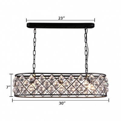 Industrial Black Hanging Island Lights with Clear Crystal Decoration and 31.5