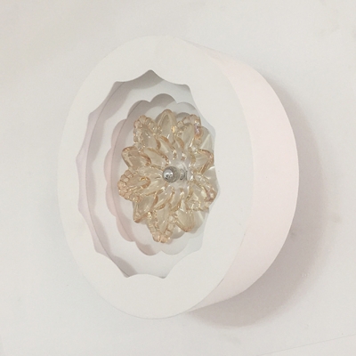 Metal Flower/Round Sconce Light Modern Wall Sconce with Clear Crystal in White for Foyer