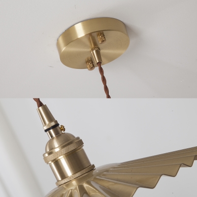 Metal Scalloped Hanging Ceiling Lamp Single Light Vintage Pendant Light in Brass
