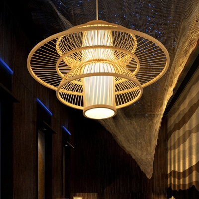Multi Tiers Ceiling Pendant Light Living Room 1 Light Modern Handmade Bamboo Hanging Light