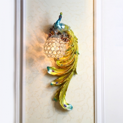 Peacock Sconce Light 1 Light Antique Wall Lamp in White/Gold/Light Gold and Blue/Blue/Multi Color