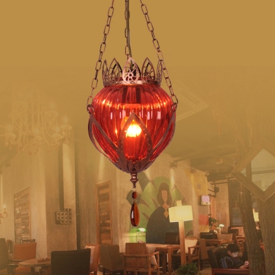 Restaurant Globe Hanging Lamp Metal Antique Rust Pendant Lamp with Crystal Decoration