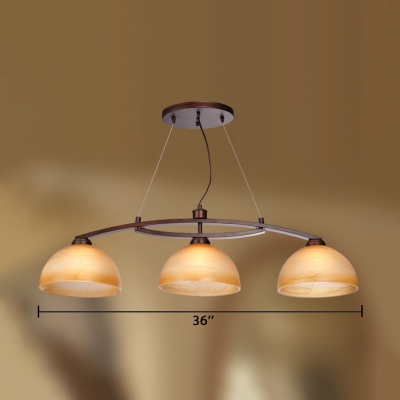 Rustic Amber Island Ceiling Light with Bowl and Adjustable Cord 3 Lights Glass Island Lamp