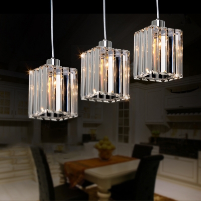 Square Pendant Light Modern, 1/3 Lights Chrome Clear Crystal Pendant Lighting with 39