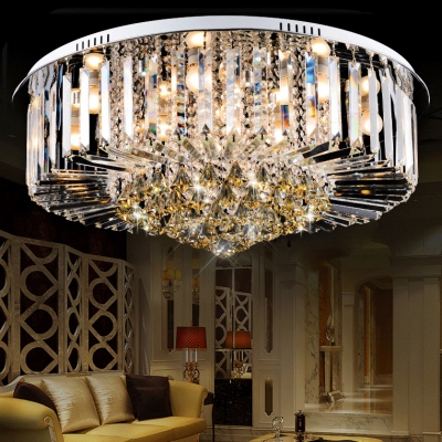 Vintage Style Flush Mount Lighting Clear and Amber Crystal Multi Lights Ceiling Light Fixture for Living Room